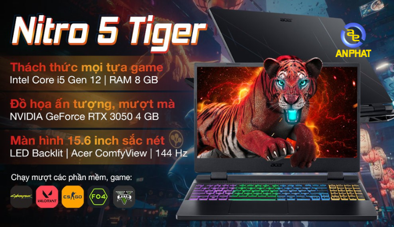 Acer Nitro 5 Tiger AN515-58-773Y NH.QFKSV.001 được trang bị chip core i7 giúp cho laptop hoạt động mạnh mẽ hơn khi chơi game 
