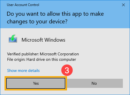 Nếu cửa sổ User Account Control hiện lên, hãy chọn Yes