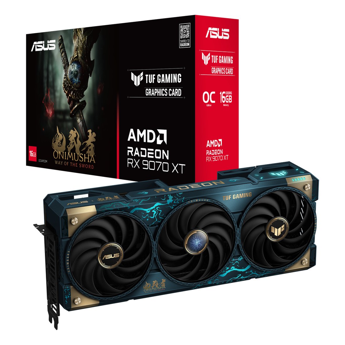 ASUS TUF Gaming Radeon RX 9070 XT Onimusha Special Edition với hộp và card đồ họa